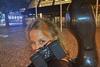 Maja Bogdanovic with foot pedal arriving at hotel in Odense