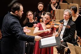 1.26.23 Guest violinist Baiba Skride with Conductor Andris Nelsons at BSO (Aram Boghosian)