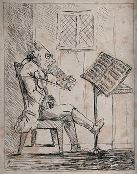 Man playing behind music stand cartoon