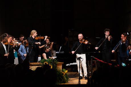 violinists at Del Gesu Club concert