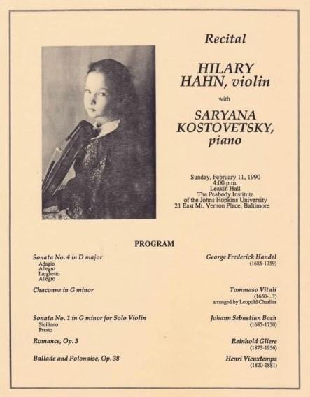 Hilary Hahn recital programme
