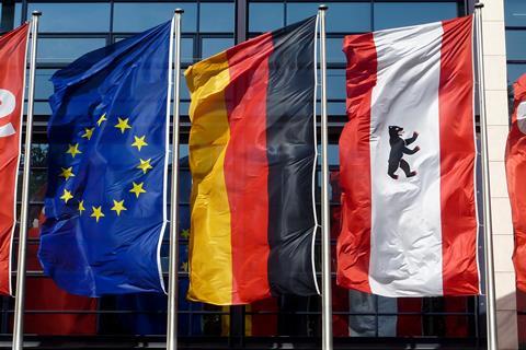 Flags of the EU, Germany and Berlin
