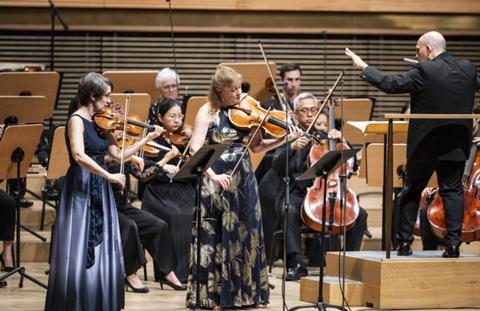 Taking the spotlight: New York Philharmonic principals Sheryl Staples and Cynthia Phelps. Photo: Chris Lee