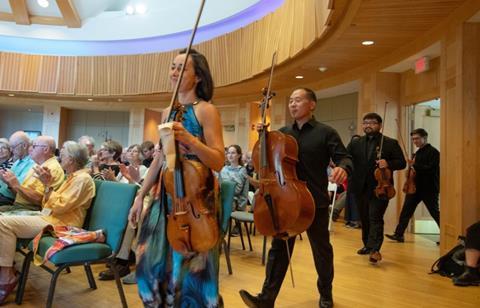 The Parker Quartet enters the hall. Photo: Rory Stein