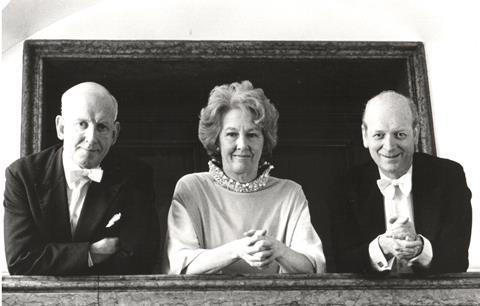 The Music Group of London. Left to right: Hugh Bean, Eileen Croxford Parkhouse and David Parkhouse. The photo was taken at Wigmore Hall when they were about to give their 35th anniversary concert