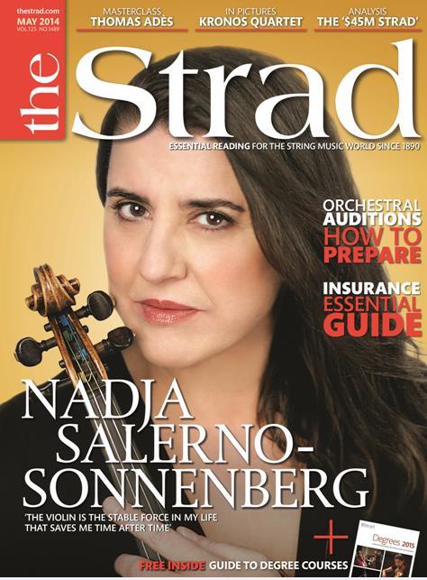 The issue includes Italian violinist Nadja Salerno-Sonnenberg on her multifaceted career, preparing for orchestral auditions, and the Kronos Quartet in pictures