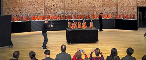 The competing violas on display at the Philharmonie de Paris. Photo: Susanne Riebesehl