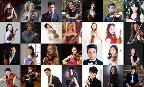 Photo collage of the 28 participants for the 2019 Tibor Varga Competition