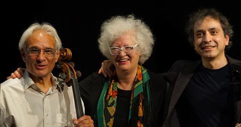picture 1-from left to right, cellists Rohan De Saram, Elizabeth Wilson, Claudio Pasceri. Credit Giorgio Finali