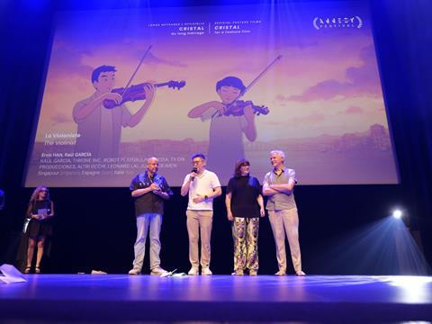 (left-right) Co-directors Raul Garcia and Ervin Han, and producers Paloma Mora and Cristiano Bortone